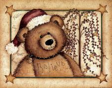 两联小熊装饰画素材: 带圣诞帽的小熊 A