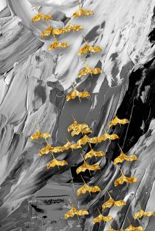 抽象肌理画上的金色鸟群装饰画欣赏 A