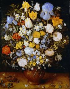 勃鲁盖尔静物油画作品: 瓦瓶里的花束
