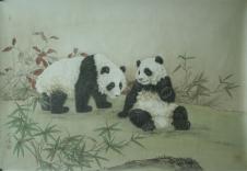 两只可爱的熊猫国画欣赏