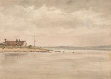 康斯太勃尔油画: 海边的房屋 高清图片素材