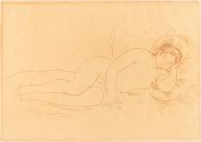 雷诺阿素描作品: 斜倚的女人裸体Female Nude Reclining