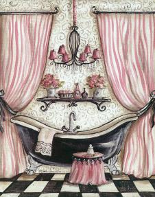欧式三联浴室装饰画: 浴缸和梳妆台 B