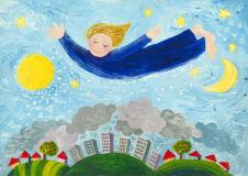 梦境中的飞翔儿童画欣赏