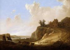 阿尔伯特·库普作品: 山地景观与城堡的废墟油画下载