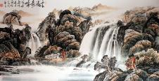 巨幅中式山水画素材:中式水墨画背景墙高清大图下载 A 瀑布水墨画
