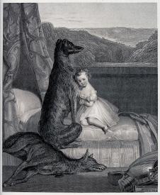 丹尼尔·麦克利斯 A dog guards a young girl sitting on a bed with the body of Wellcome
