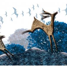 山间跳跃的麋鹿浮雕画欣赏 B