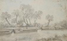 康斯太勃尔风景素描作品: 乡村小河流