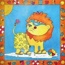 三联可爱动物画:戴太阳镜的狮子装饰画下载