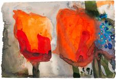 KLAUS FUSSMANN-Rote Tulpen mit Vergissmeinnicht 1993 花卉水彩画