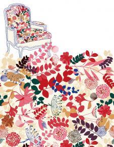 北欧装饰画素材: 花丛中的沙发椅
