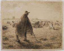 米勒素描作品: 牧羊人看管羊群