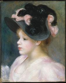 雷诺阿高清油画: Young Girl in a Pink-and-Black Hat