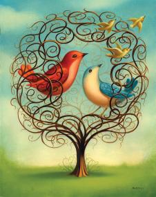 生命之树上的两只小鸟装饰画下载