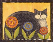 欧式四联卧室挂画素材: 猫与花卉 D