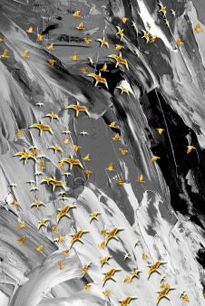 抽象肌理画上的金色鸟群装饰画欣赏 A