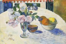 保罗高更作品: 桌子上的花瓶和水果 高清大图欣赏