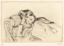莫里索素描作品: 躺在床上的女孩