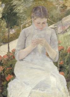 卡萨特作品: 缝衣少女 Young Woman Sewing in the Garden