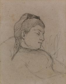 高更素描作品: 睡着的女人肖像素描