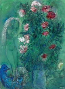 夏加尔油画作品: 花瓶边的裸女  高清大图下载