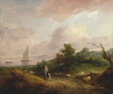 庚斯博罗风景油画作品: 牧羊人和羊群油画欣赏