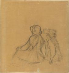 雷诺阿素描作品: 两个女孩 Girlhood Drawing