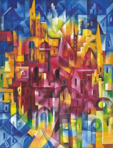 色块抽象画: 建筑抽象画,城市抽象画