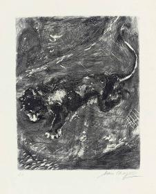 夏加尔动物素描画作品: 一只狼 高清图片素材