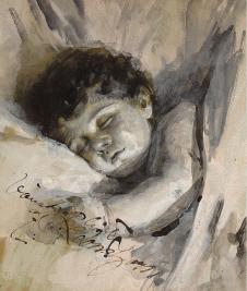 佐恩水彩作品: 睡着的小男孩水彩画欣赏