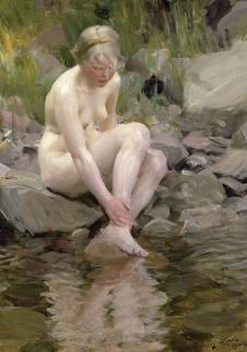 佐恩作品:坐在河边的裸女