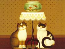 波西米亚猫系列: 看金鱼的两只猫