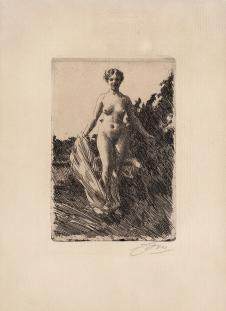 佐恩素描作品: 在野外的裸女素描欣赏