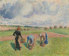 毕沙罗作品: 农民采集干草，厄哈格尼 Paysannes ramassant des herbes, Eragny