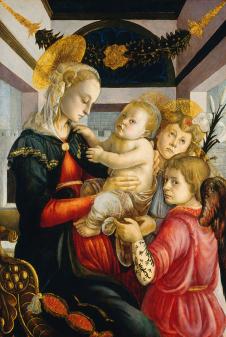 波提切利作品: 圣母子和两个小天使 Madonna and Child