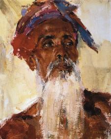 费欣油画: 印第安老人头像