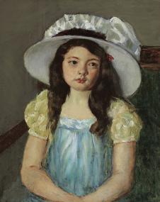 卡萨特作品: 戴白色帽子的女孩francoise wearing a big white hat