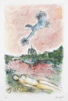夏加尔油画作品: 睡在水边的裸女  高清图片素材下载