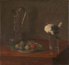 拉图尔作品: 玻璃壶, 水果和花卉 Still Life with Gla