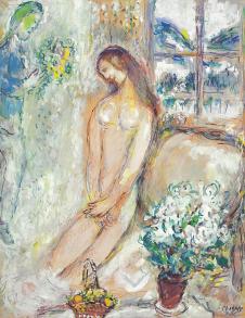夏加尔油画作品:  窗外边的裸体女人 高清大图下载
