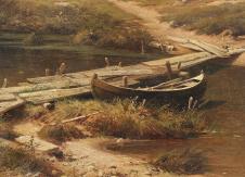 希施金高清风景油画作品 小河和小船 大图下载