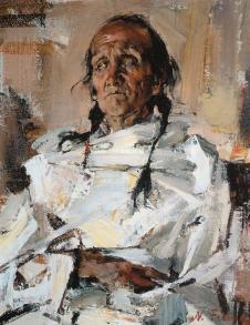 费欣油画作品: 扎辫子的印第安老人