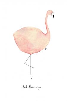 简约的彩铅动物简笔画素材: 胖胖的火烈鸟水彩画