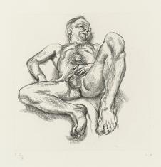 画家弗洛伊德素描高清作品  躺着的裸体男人