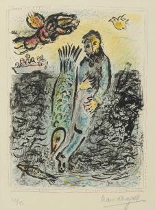 夏加尔油画作品  一条大鱼和女人 高清图片素材欣赏
