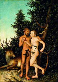 克拉纳赫作品:天堂上的亚当和夏娃 - Adam and Eve in paradise