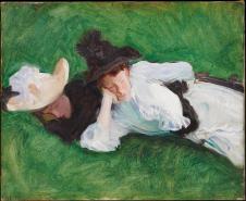 萨金特油画作品 : 草坪上的两个女孩油画下载  two girls on a lawn(alternative title sketch of two girls lying on the grass