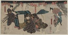 歌川国芳 名古屋三三郎、胜城和半泽门三位演员 浮世绘三联画