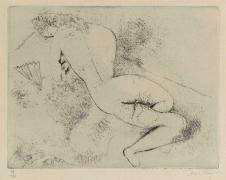 夏加尔素描作品: 床上的裸女 高清大图欣赏